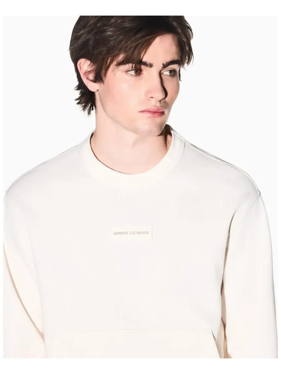 A|X Armani Exchange Мужская белая толстовка с круглым вырезом и логотипом — изображение 5 из 5, бежевый
