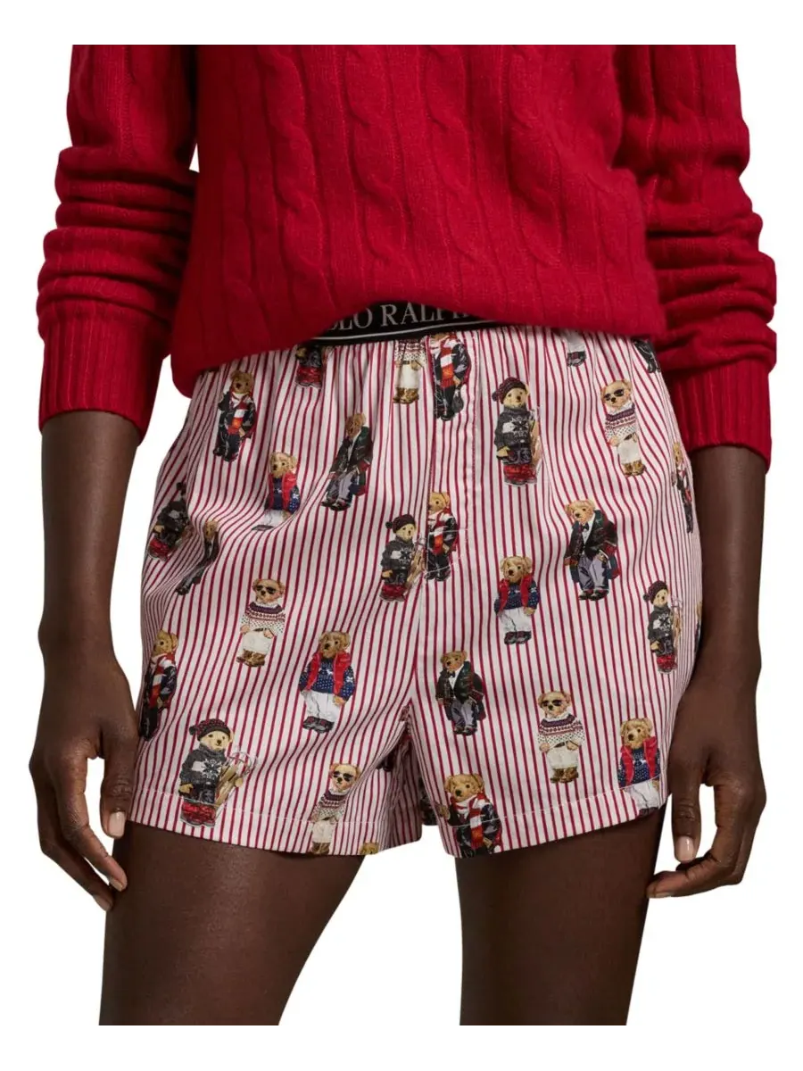 Polo Ralph Lauren Женские боксеры для сна с полосатым рисунком в виде медвежьей шкуры — изображение 2 из 5, красный