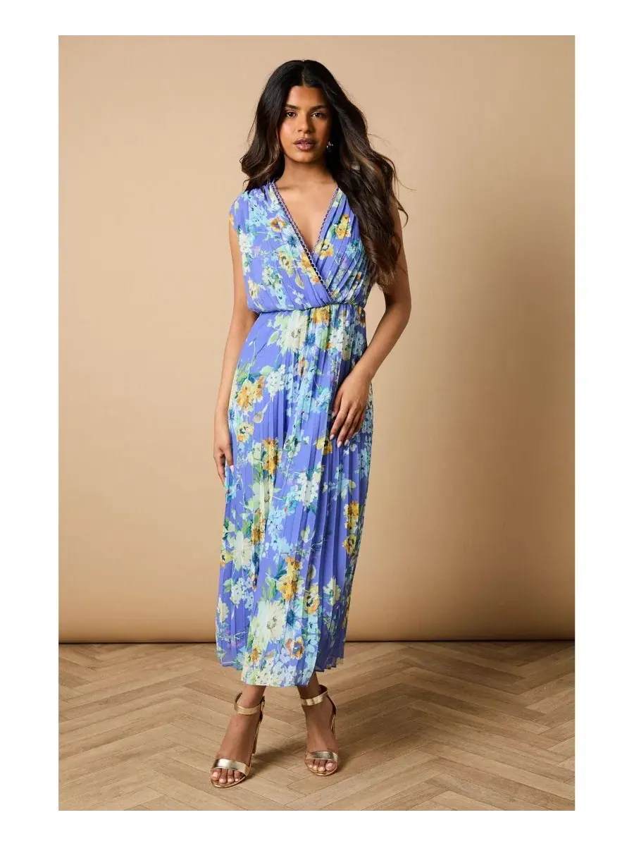 Платье-миди с запахом и цветочным принтом Oasis — изображение 6 из 8, синий