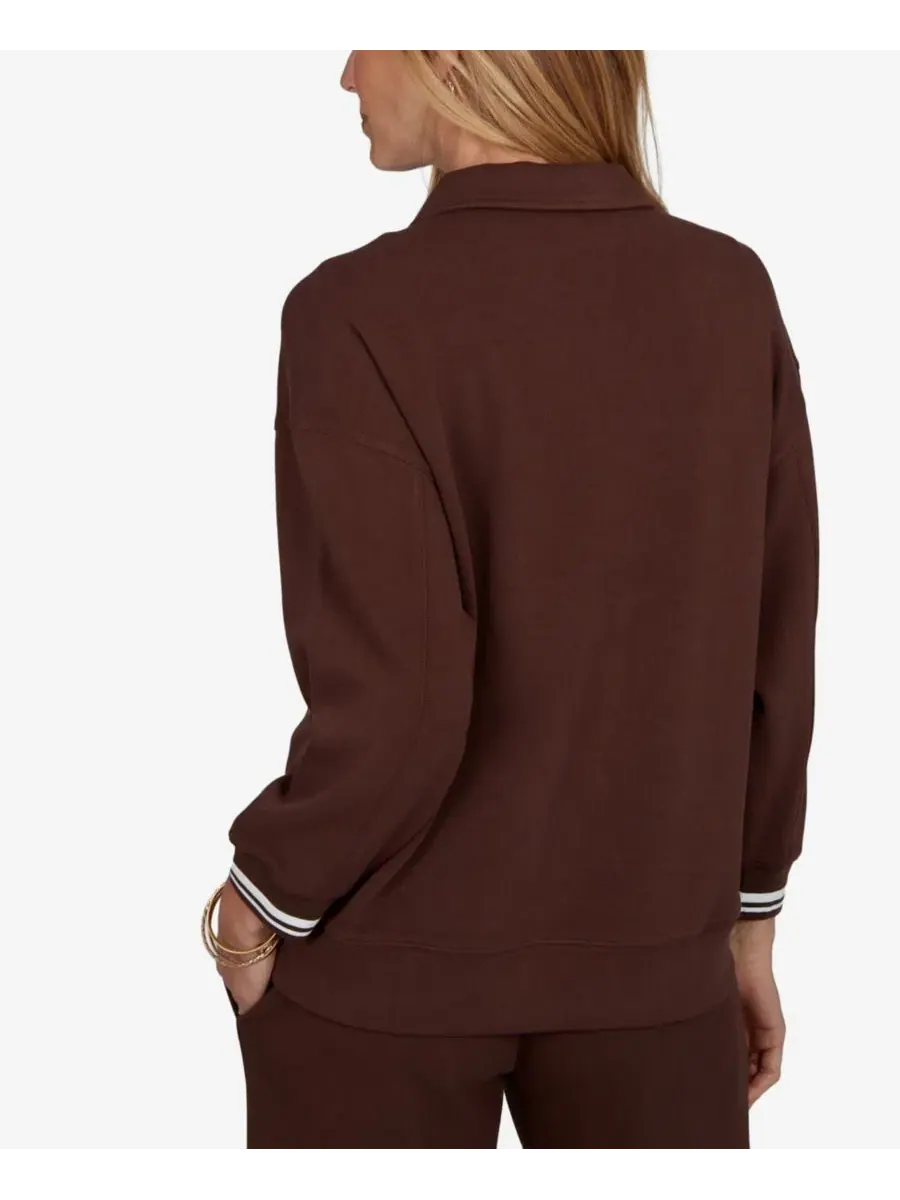 Пуловер с завязками и полосатой отделкой Petite Drawstring Stripe-Trim 3/4-Sleeve Pullover Top Ruby — изображение 5 из 5