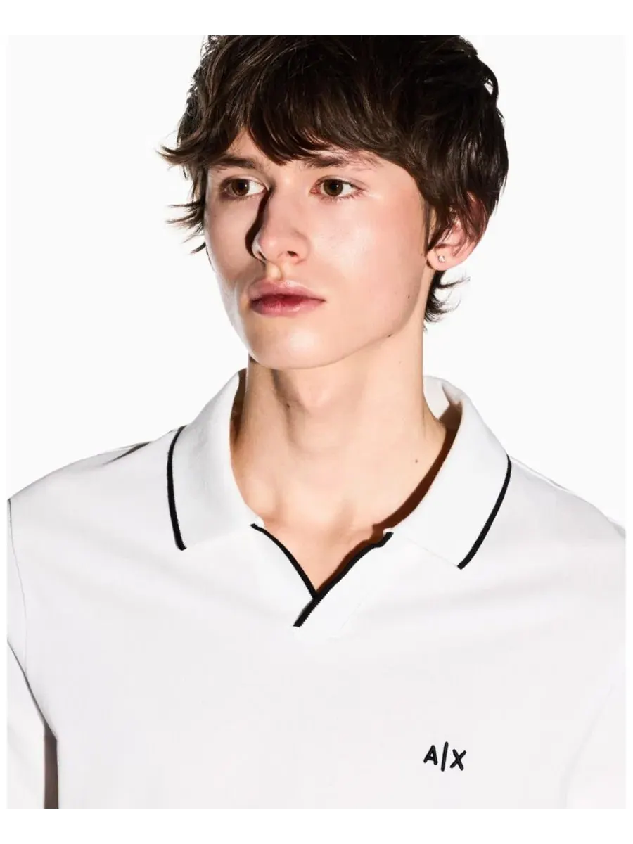 Мужское поло из пике с контрастной окантовкой, Johnny воротник A|X Armani Exchange — изображение 4 из 5, белый