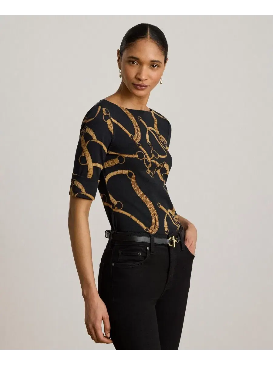Футболка с принтом Belting Print Lauren Ralph Lauren — изображение 2 из 7, черный/бежевый