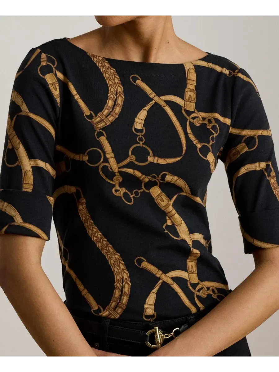 Футболка с принтом Belting Print Lauren Ralph Lauren — изображение 4 из 7, черный/бежевый