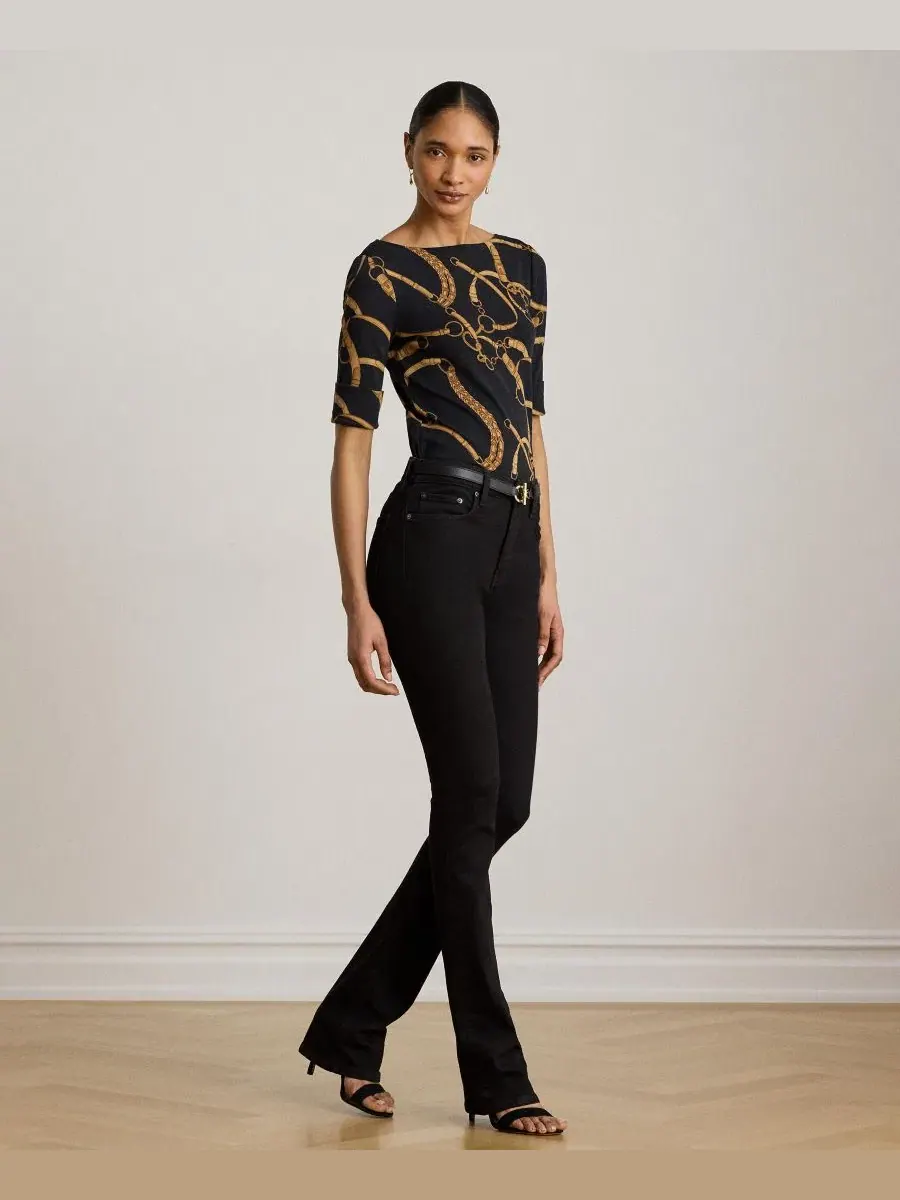 Футболка с принтом Belting Print Lauren Ralph Lauren — изображение 5 из 7, черный/бежевый
