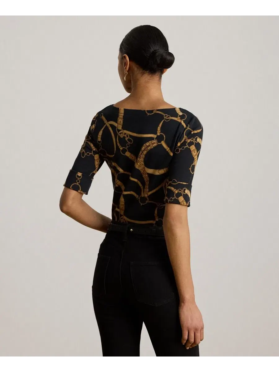 Футболка с принтом Belting Print Lauren Ralph Lauren — изображение 6 из 7, черный/бежевый