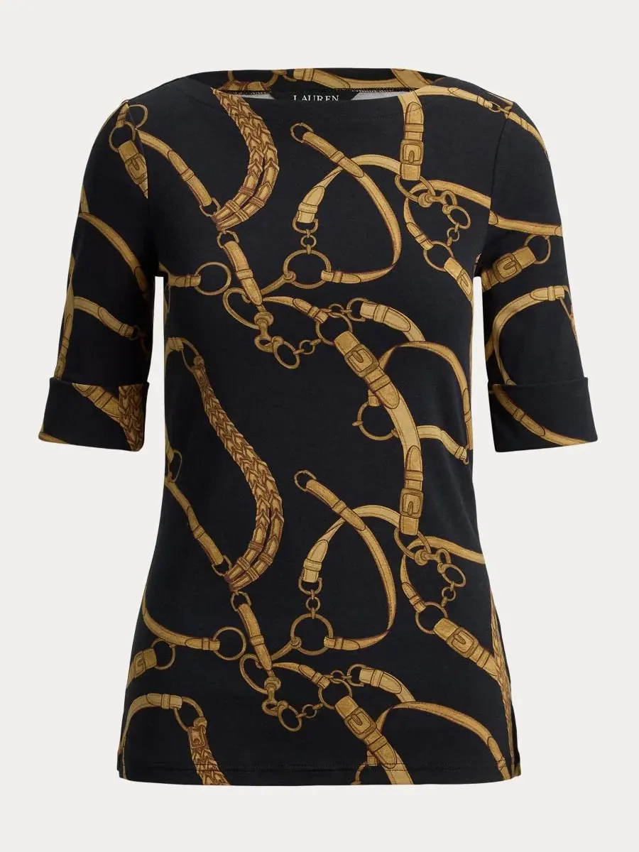 Футболка с принтом Belting Print Lauren Ralph Lauren — изображение 7 из 7, черный/бежевый