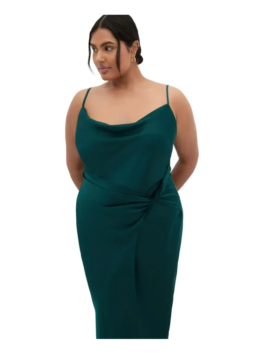 Платье-комбинация с драпировкой Adelina Twist Cowl Neck Sateen Slip Dress CITY CHIC — изображение 3 из 5, изумруд