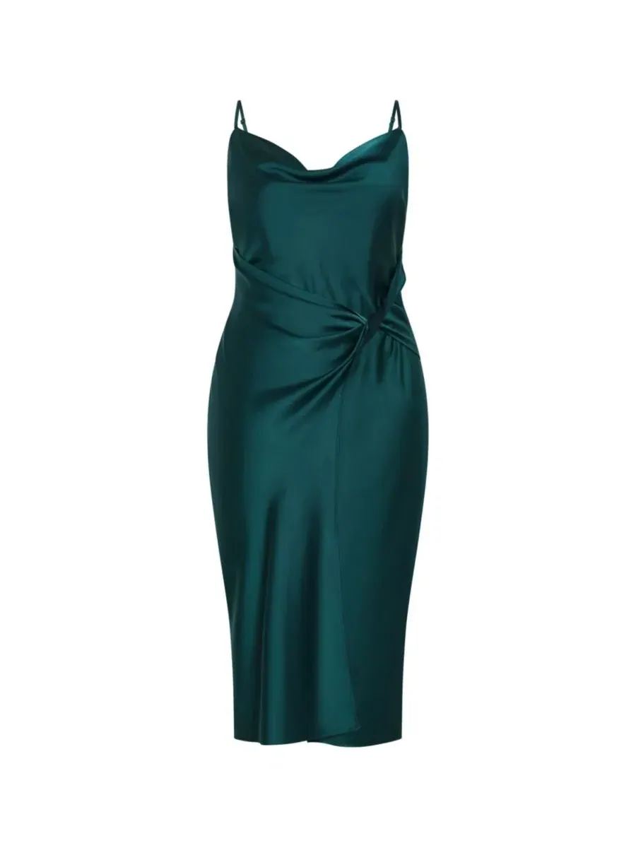 Платье-комбинация с драпировкой Adelina Twist Cowl Neck Sateen Slip Dress CITY CHIC — изображение 4 из 5, изумруд
