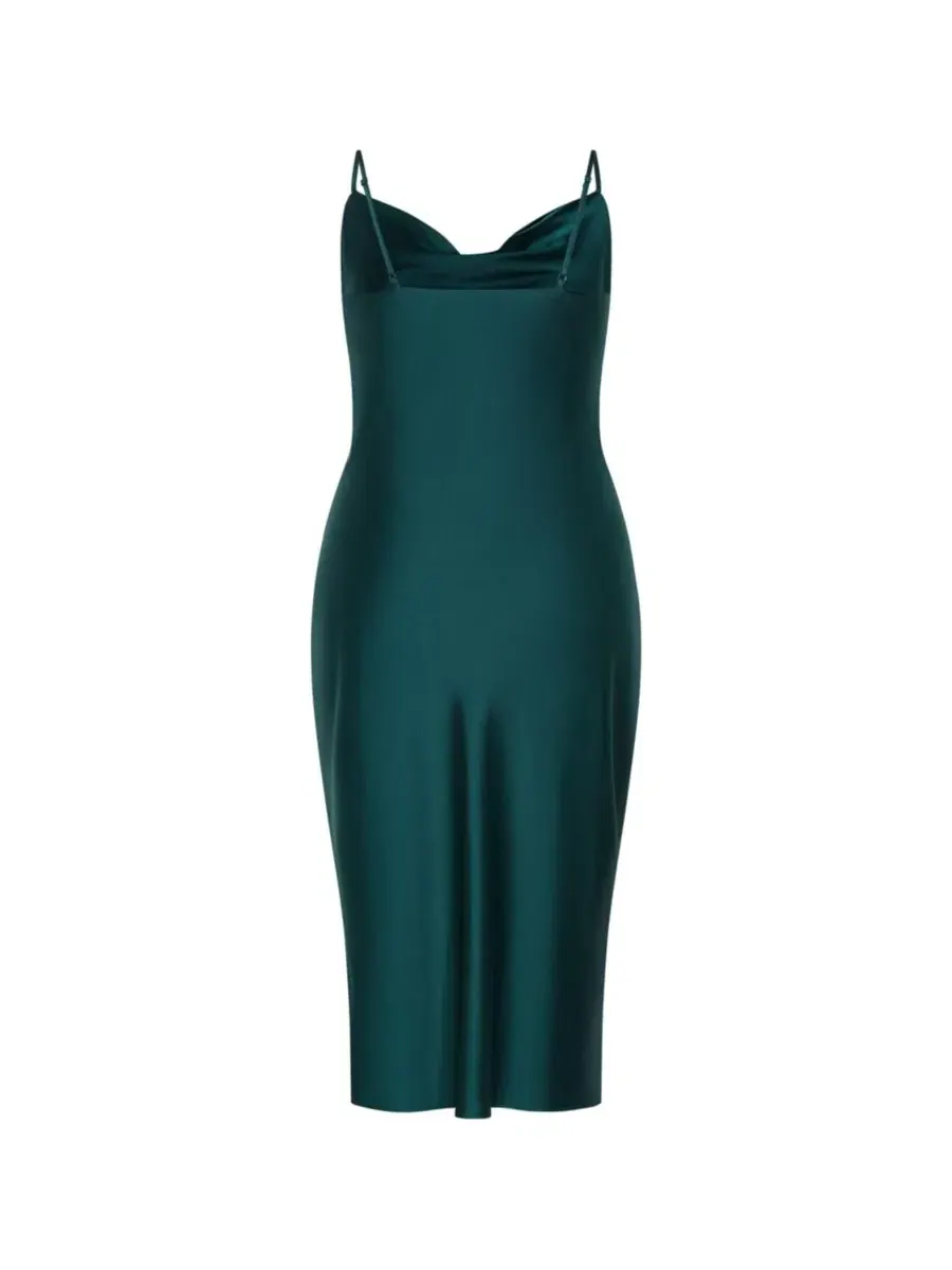 Платье-комбинация с драпировкой Adelina Twist Cowl Neck Sateen Slip Dress CITY CHIC — изображение 5 из 5, изумруд