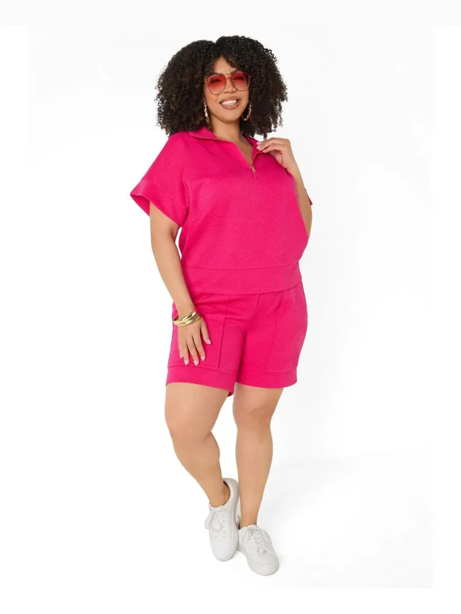 Спортивный пуловер с молнией и рифленым узором Ashley Stewart — изображение 3 из 3, фиолетовый