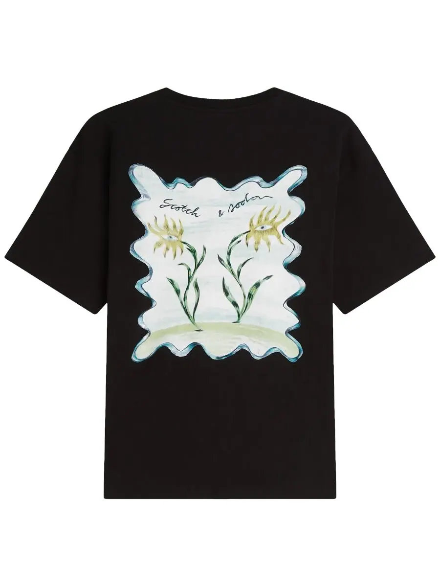 Футболка свободного кроя с принтом Flower Artwork SCOTCH & SODA — изображение 4 из 6, серый