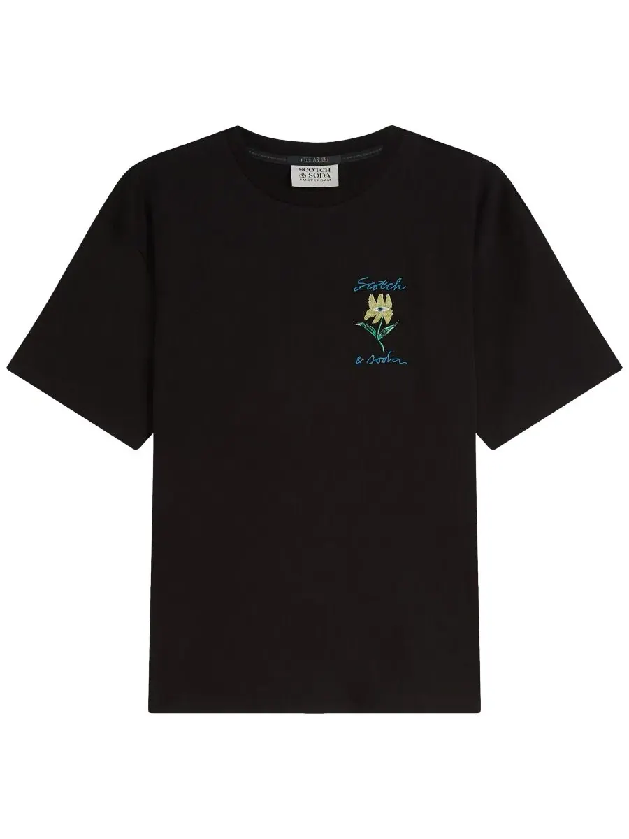 Футболка свободного кроя с принтом Flower Artwork SCOTCH & SODA — изображение 5 из 6, серый