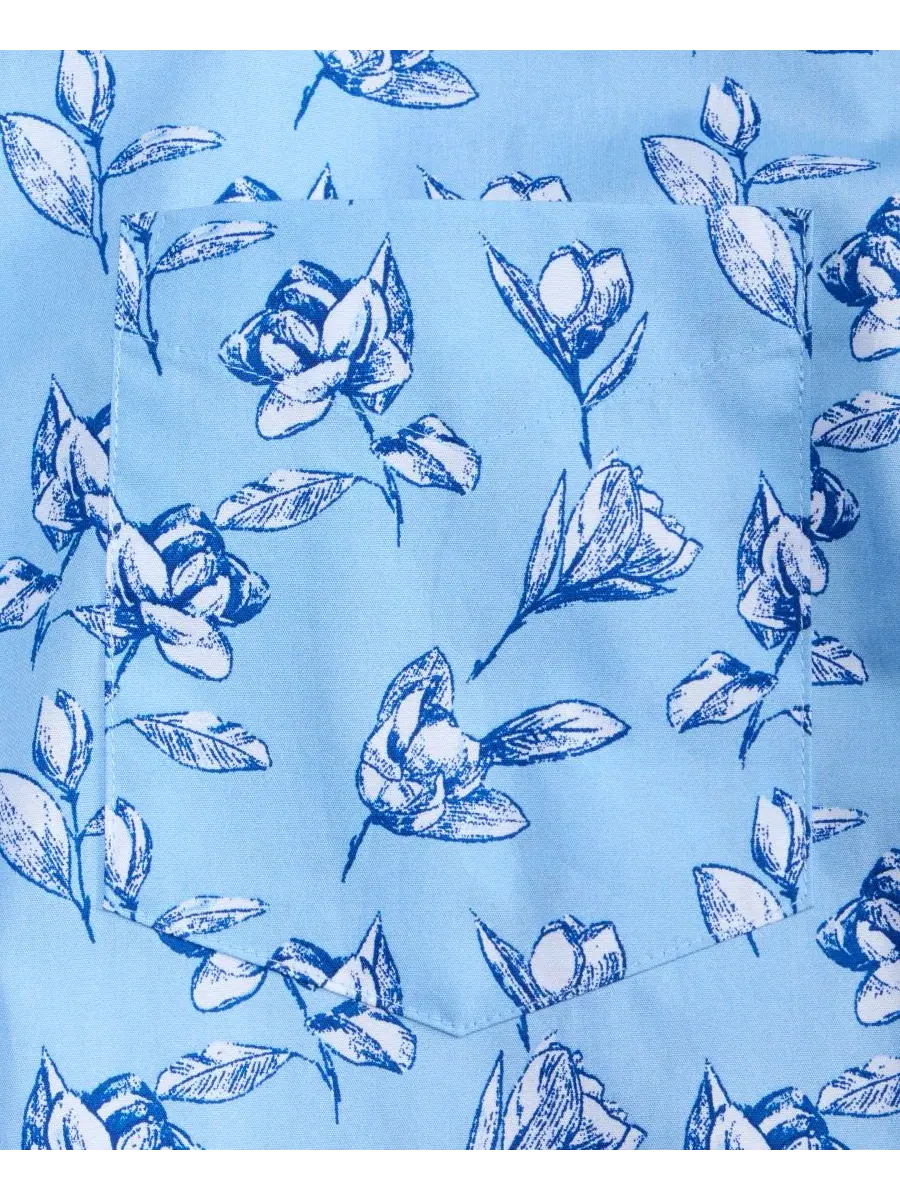Мужская рубашка с коротким рукавом и цветочным принтом Ketch Floral Poplin Club Room — изображение 5 из 5, бледный синий
