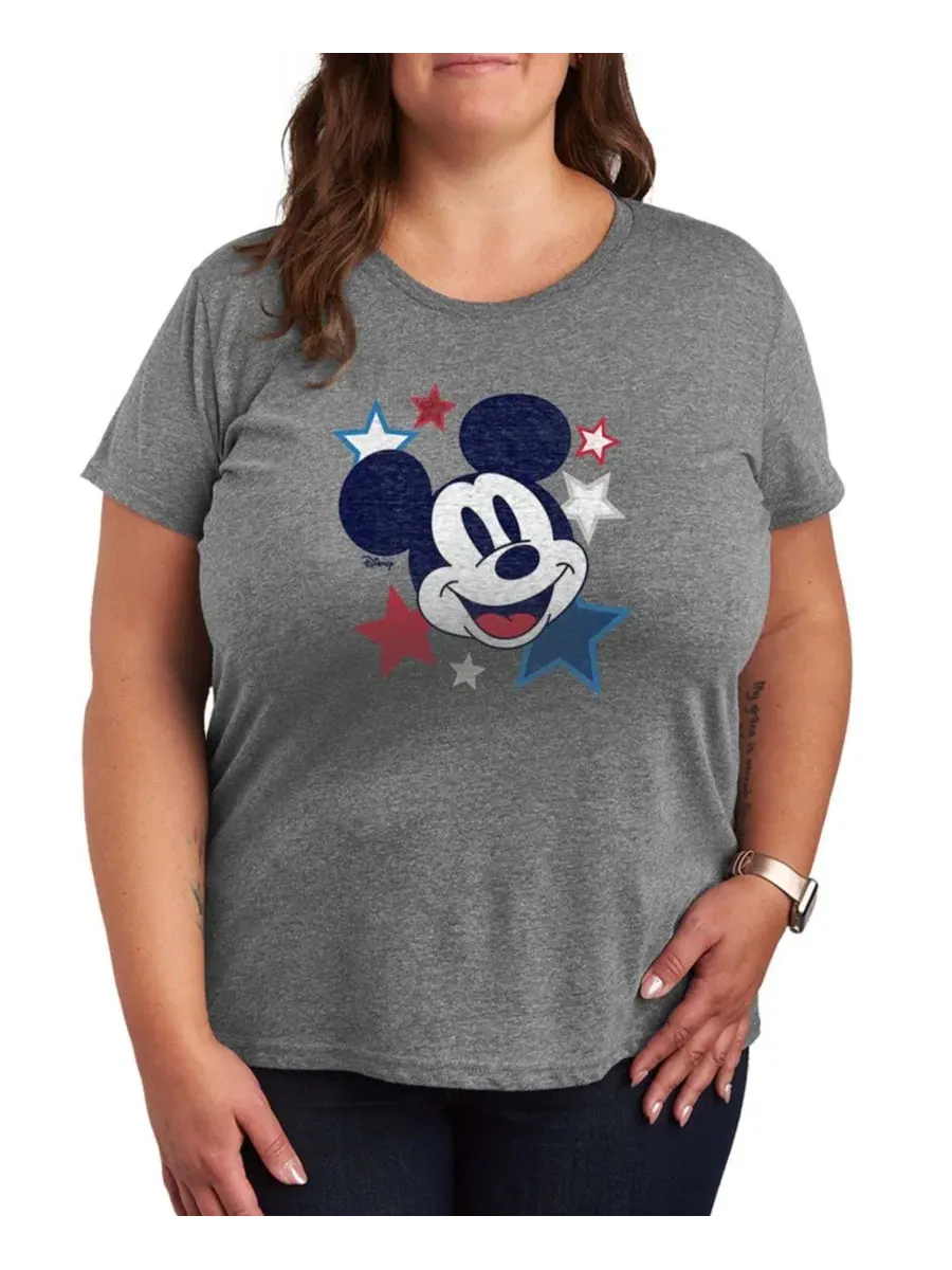 Футболка большого размера с графическим принтом Disney Mickey Stars USA Hybrid Apparel — изображение 1 из 3, серый