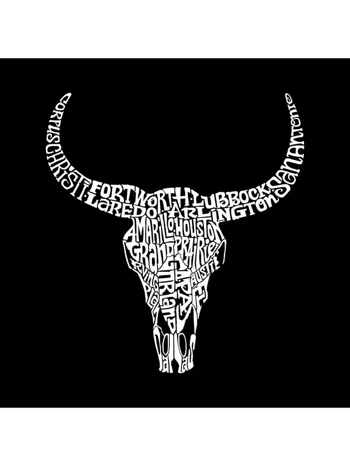Футболка с длинным рукавом «Word Art» для мужчин — Техасский череп LA Pop Art — изображение 2 из 2, черный