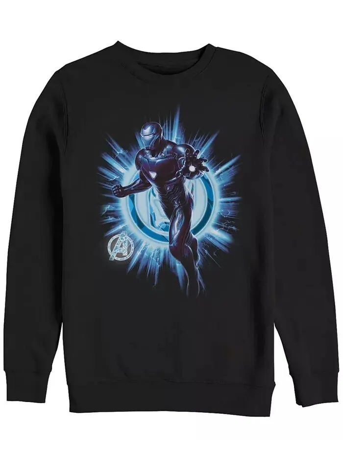 Мужская толстовка Marvel Avengers Endgame Iron Man с логотипом Lightning Burst, флис с круглым — изображение 1 из 1, черный