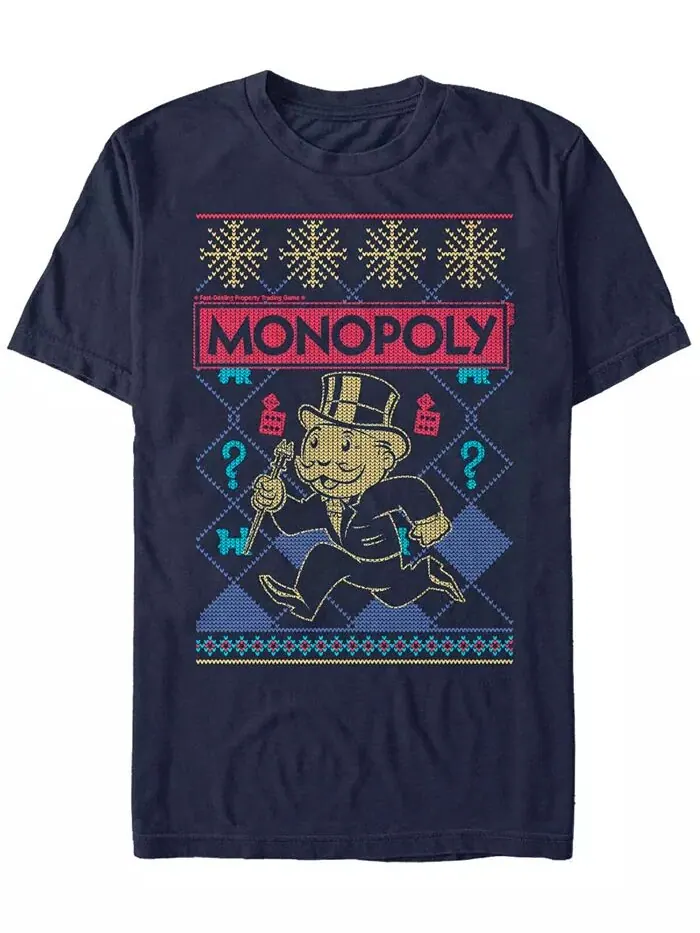 Футболка с коротким рукавом в рождественском стиле от Monopoly для мужчин Fifth Sun — изображение 1 из 1, темно-синий