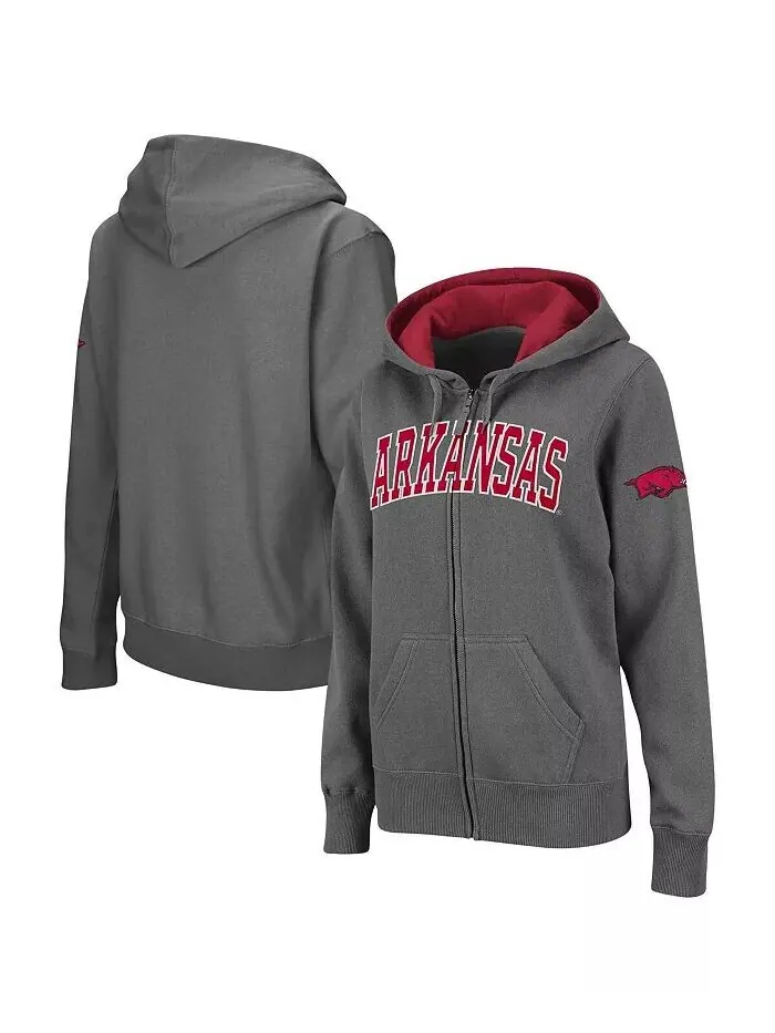 Женская толстовка с капюшоном Arkansas Razorbacks с арочным названием и молнией Colosseum — изображение 1 из 3, темно-серый