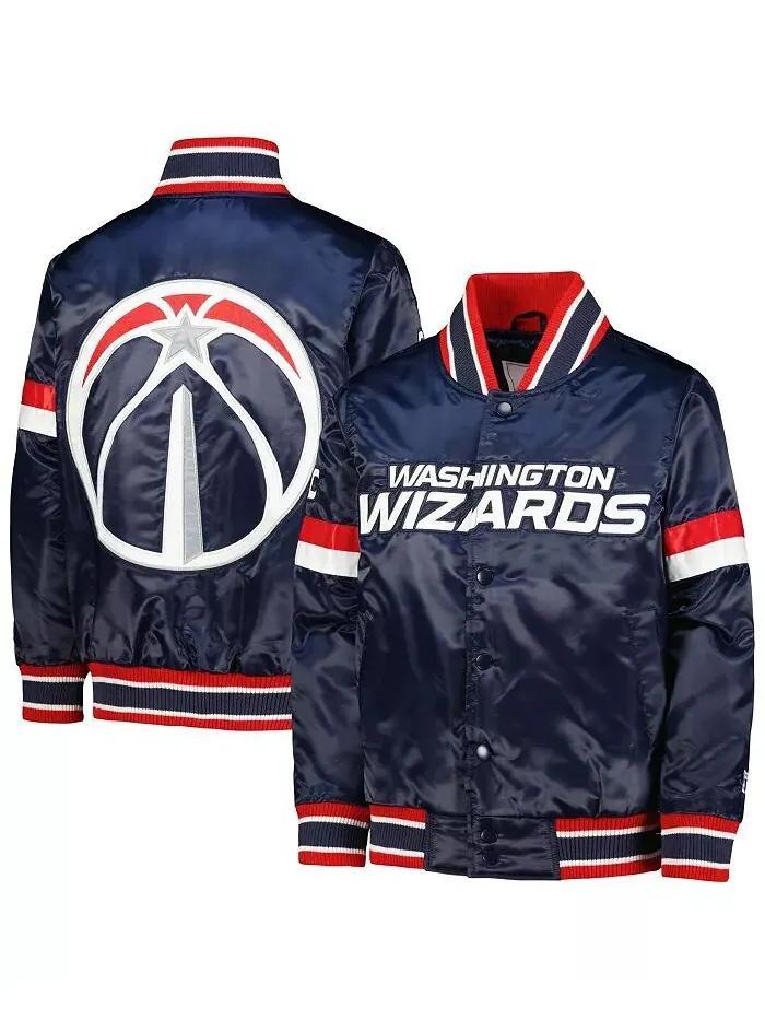 Куртка на кнопках Big Boys Navy Washington Wizards Home Game Varsity Satin Full-Snap Starter