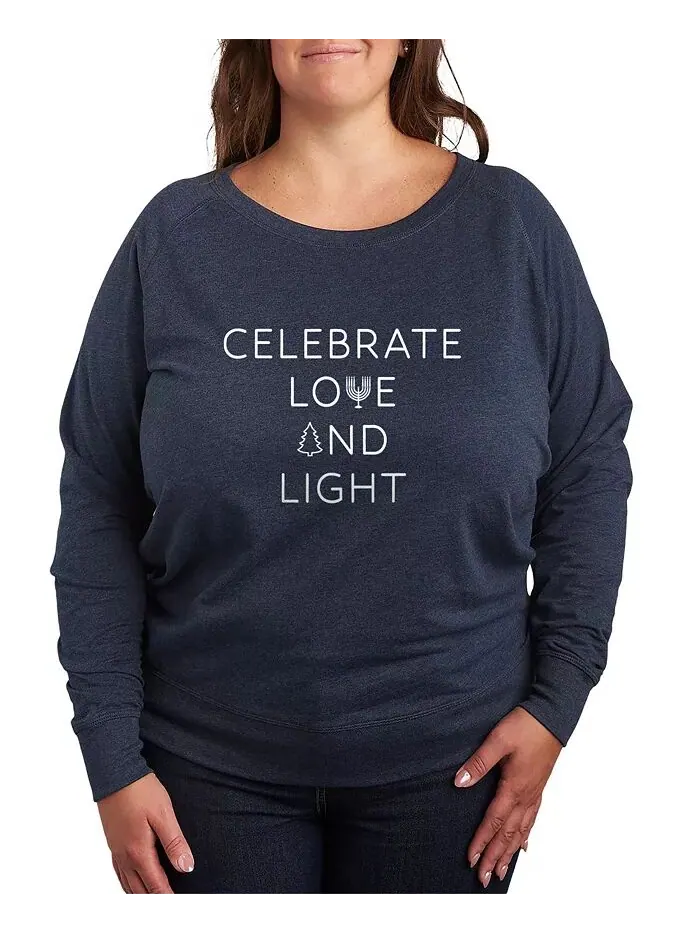 Большой размер Трендовый Celebrate Love and Light Графический пуловер Топ Hybrid Apparel — изображение 1 из 3, синий