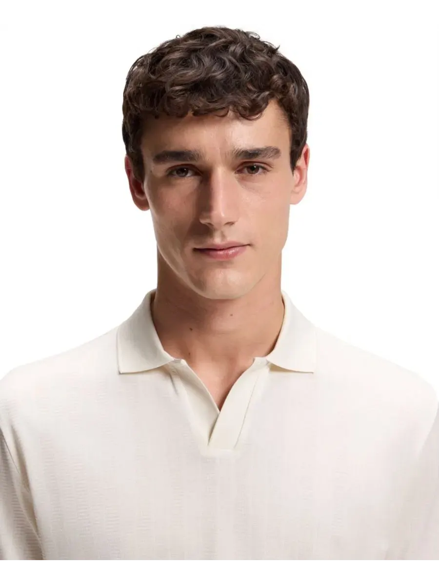 Поло из хлопка с жаккардом, свободного кроя Hugo Boss — изображение 5 из 6, белый