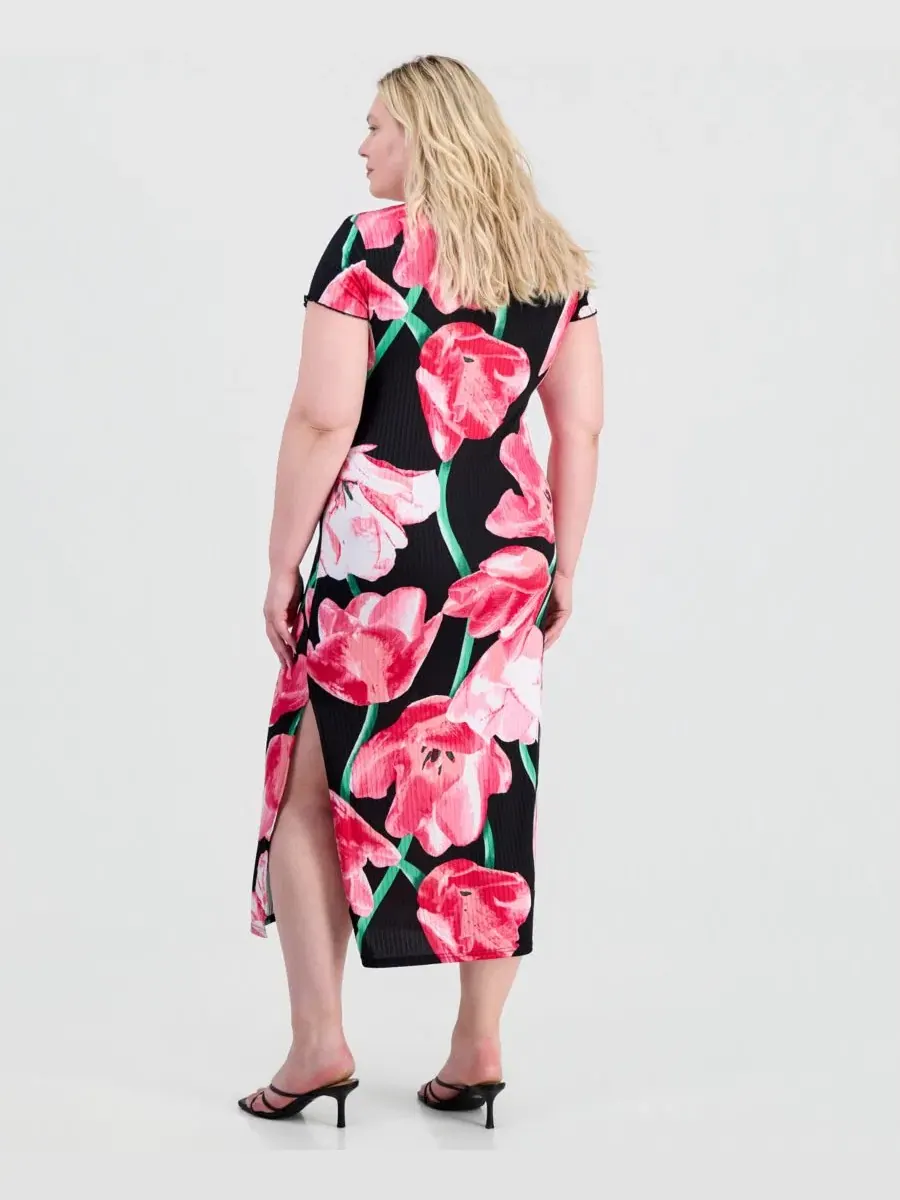 Платье-миди с коротким рукавом с принтом, модель Trendy Plus Size Printed Short-Sleeve Midi Dress — изображение 2 из 3