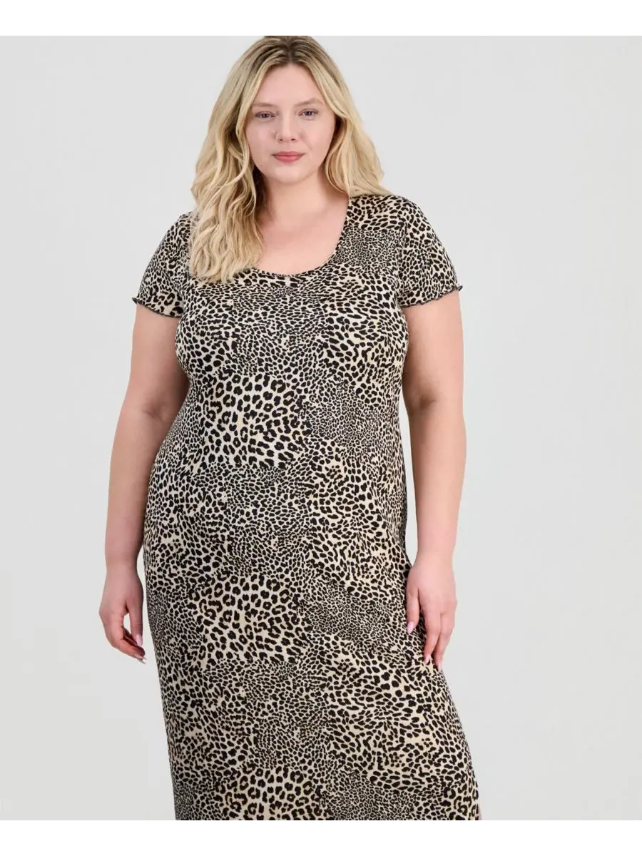 Платье миди с коротким рукавом и принтом Leopard Patch FULL CIRCLE TRENDS, Leopard Patch — изображение 2 из 5