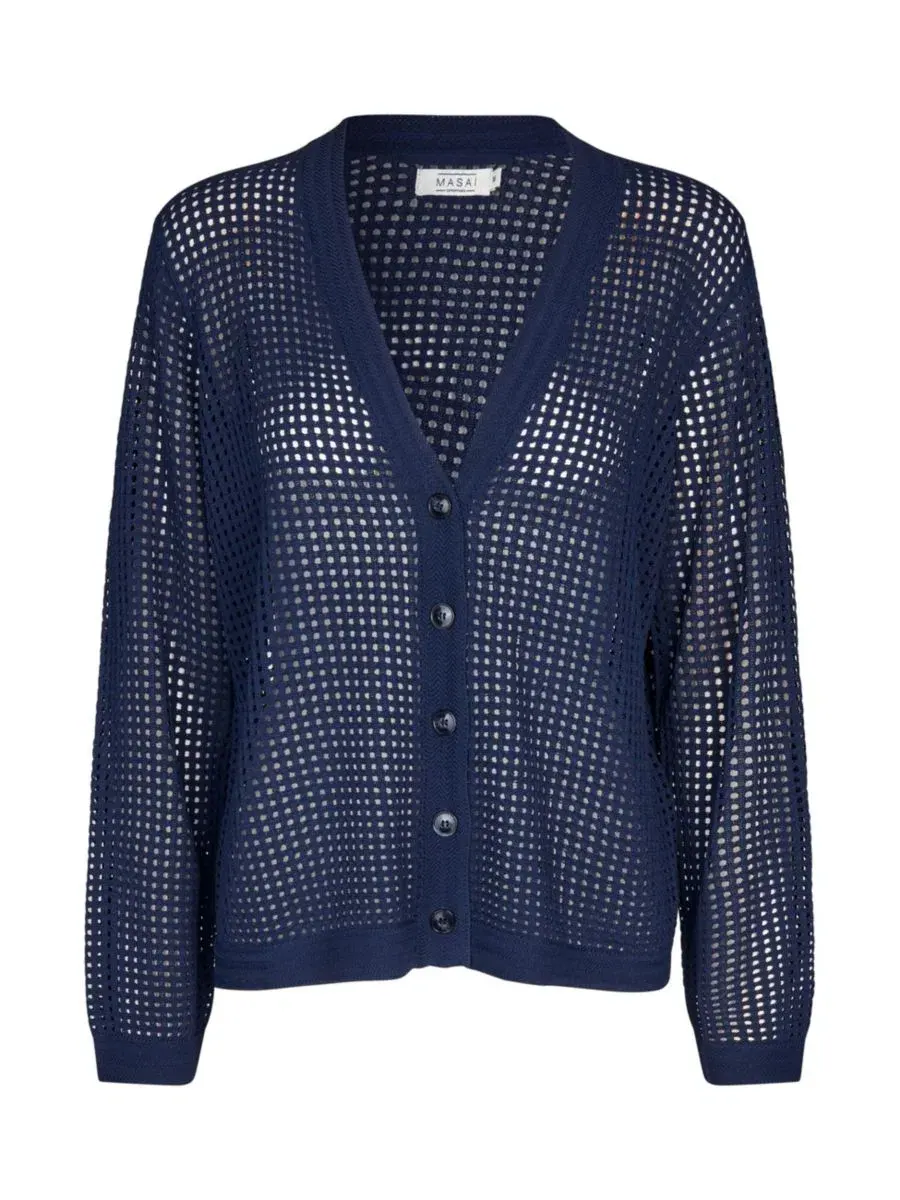 Ажурный кардиган свободного кроя MaLarkena Open Knit Cardigan Masai Copenhagen — изображение 5 из 6, темно-синий