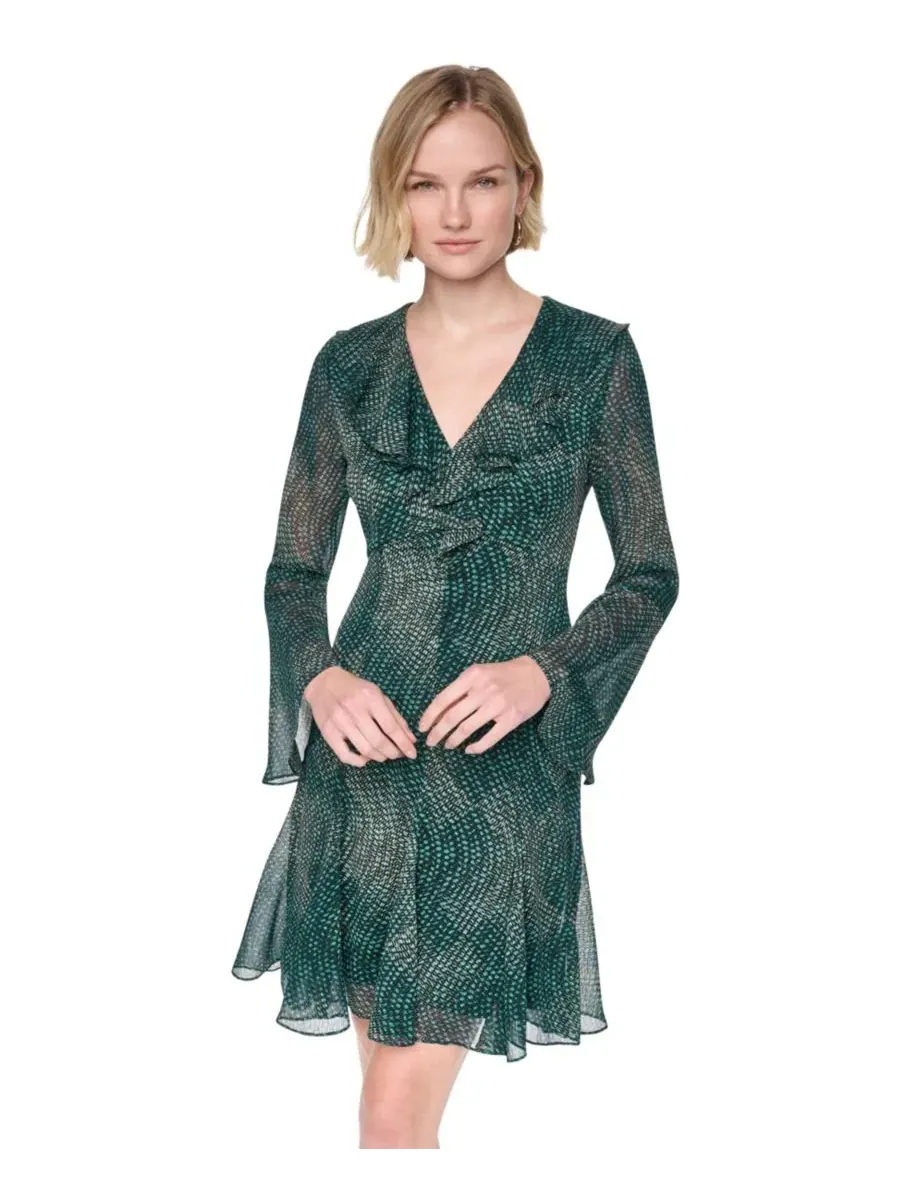 Платье с длинным рукавом, рюшами и расклешенным подолом DKNY