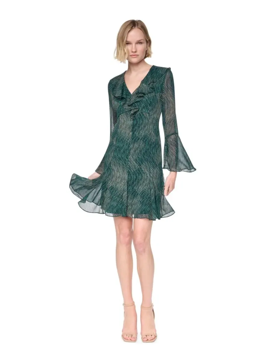 Платье с длинным рукавом, рюшами и расклешенным подолом DKNY — изображение 3 из 6, мульти
