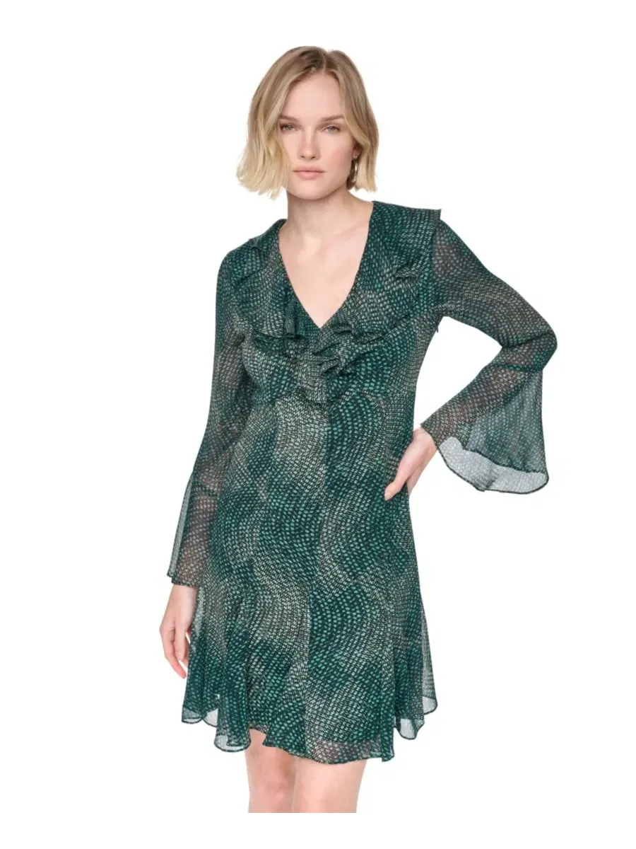 Платье с длинным рукавом, рюшами и расклешенным подолом DKNY — изображение 4 из 6, мульти
