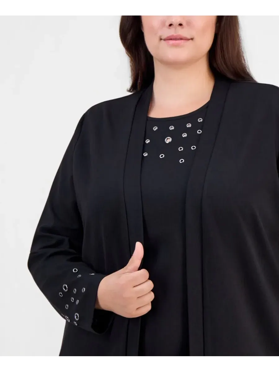 Кардиган с открытым передом и люверсами Anne Klein — изображение 2 из 4, черный