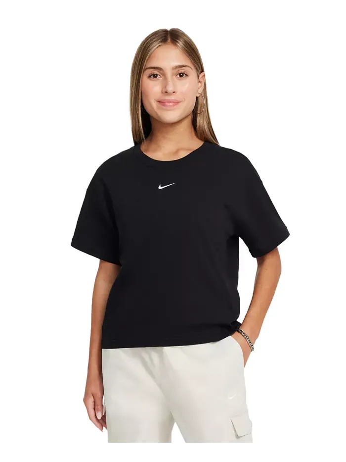 Футболка Essential Cotton Swoosh Logo для девочек постарше Nike — изображение 1 из 3, черный