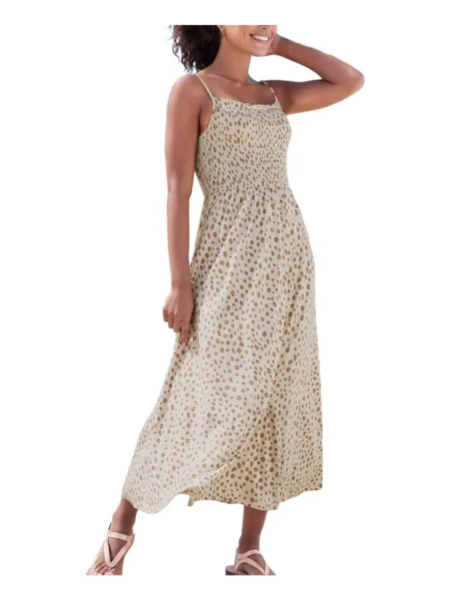 Платье миди с принтом, модель Smocked Dot Print LASCANA — изображение 1 из 5, слоновая кость