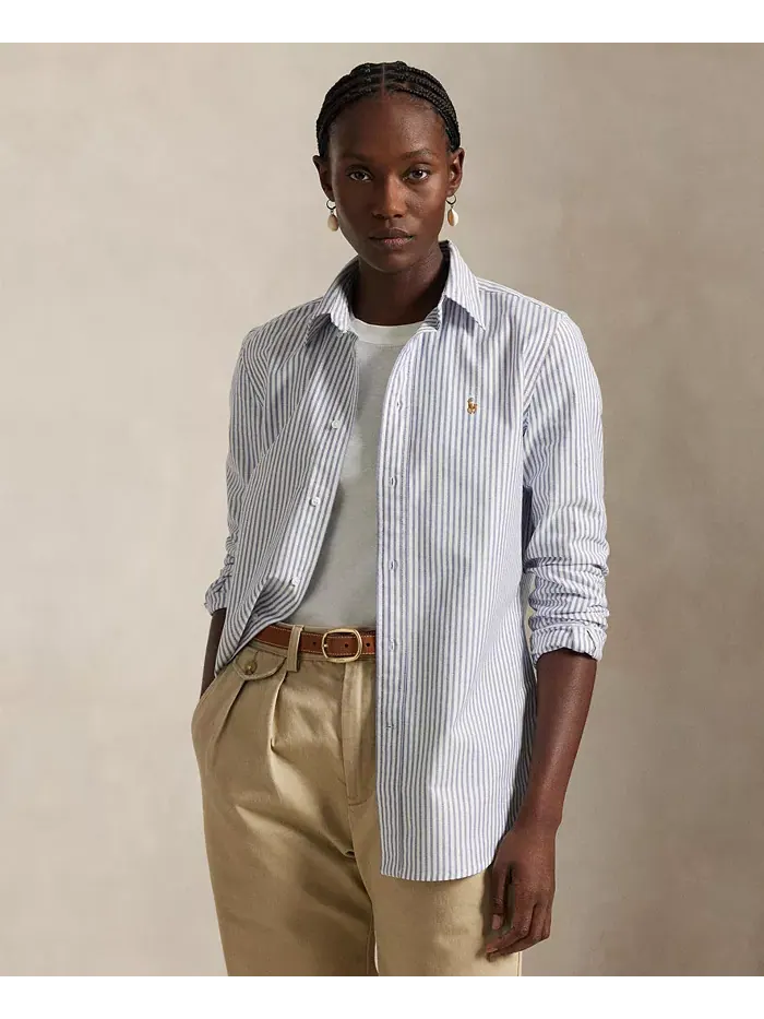 Женская облегающая рубашка-оксфорд в полоску, эластичная Polo Ralph Lauren — изображение 1 из 5, белый