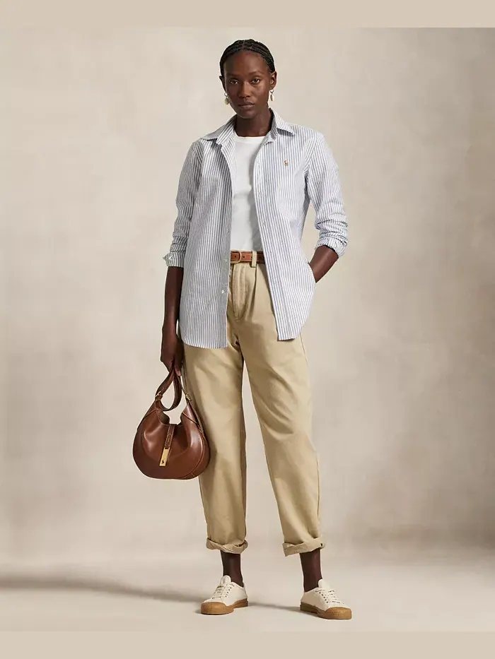 Женская облегающая рубашка-оксфорд в полоску, эластичная Polo Ralph Lauren — изображение 4 из 5, белый