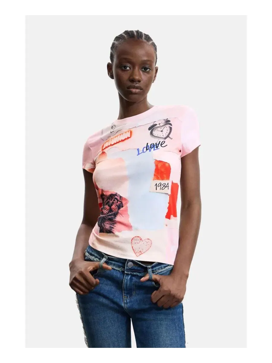 Футболка с принтом Desigual — изображение 1 из 5, розовый