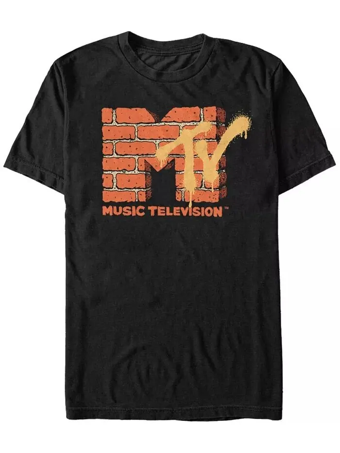 Футболка с коротким рукавом и логотипом MTV из желтого и оранжевого кирпича для мужчин Fifth Sun — изображение 1 из 1, черный