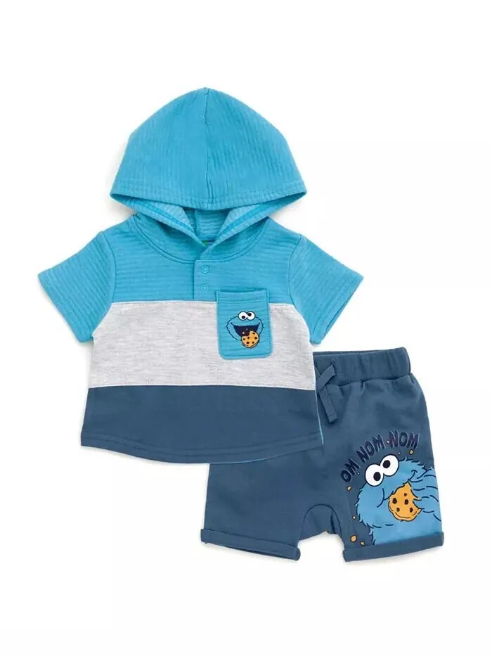 Пуловер с капюшоном Cookie Monster для мальчиков и шорты из французской махровой ткани для — изображение 1 из 6, синий