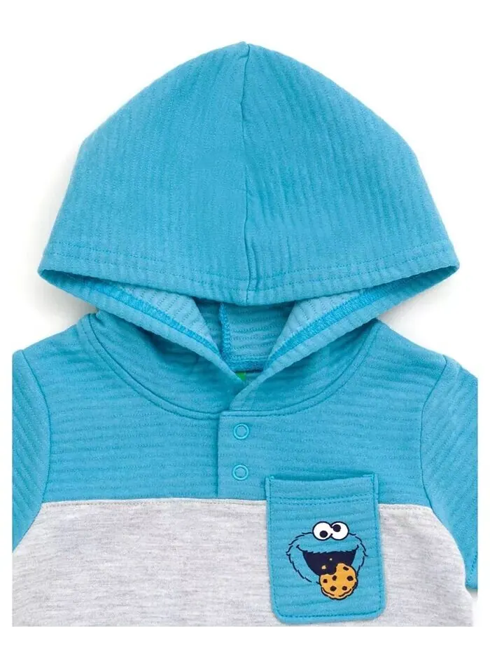 Пуловер с капюшоном Cookie Monster для мальчиков и шорты из французской махровой ткани для — изображение 4 из 6, синий