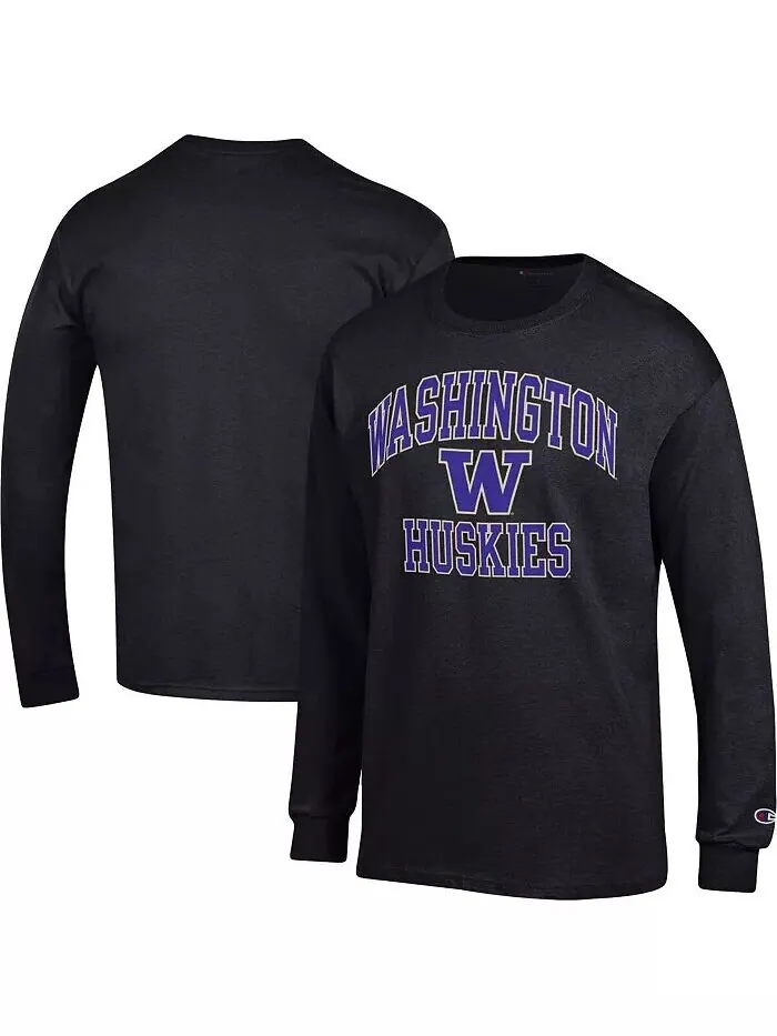 Мужская черная футболка Washington Huskies High Motor с длинным рукавом Champion — изображение 1 из 3