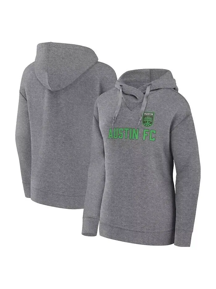 Женский пуловер с капюшоном Heather Grey Austin FC Script Fanatics — изображение 1 из 3, серый