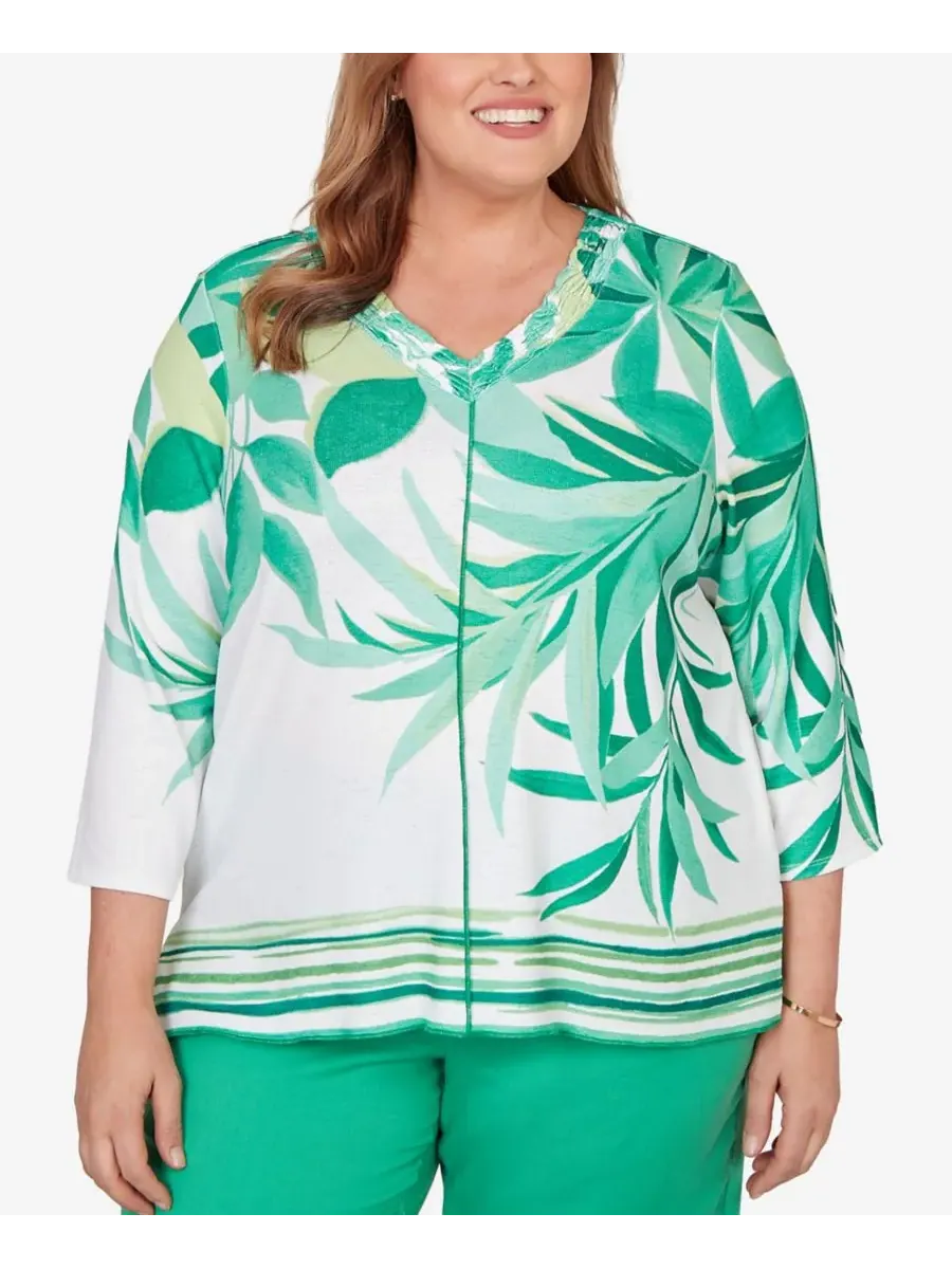 Верхняя часть платья Plus Size Resort Living с декоративной окантовкой из листьев Alfred Dunner