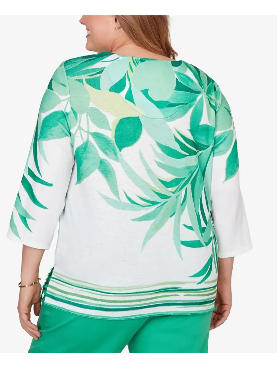 Верхняя часть платья Plus Size Resort Living с декоративной окантовкой из листьев Alfred Dunner — изображение 5 из 5, зеленый