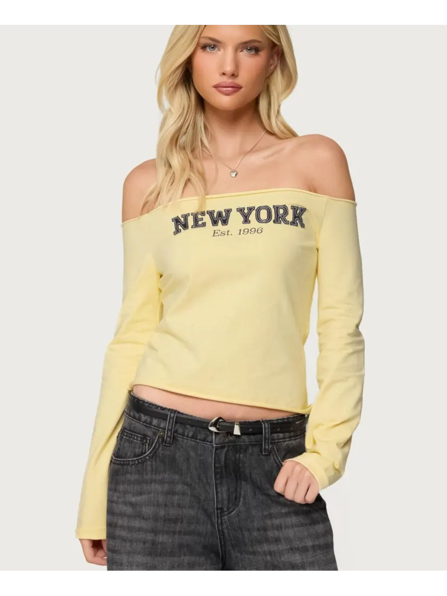 Женская блузка New York Babe с открытыми плечами Edikted — изображение 1 из 5, желтый