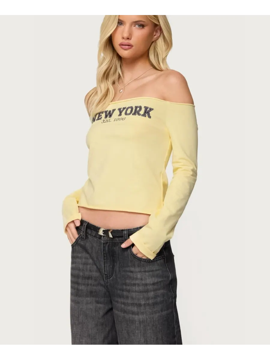 Женская блузка New York Babe с открытыми плечами Edikted — изображение 4 из 5, желтый