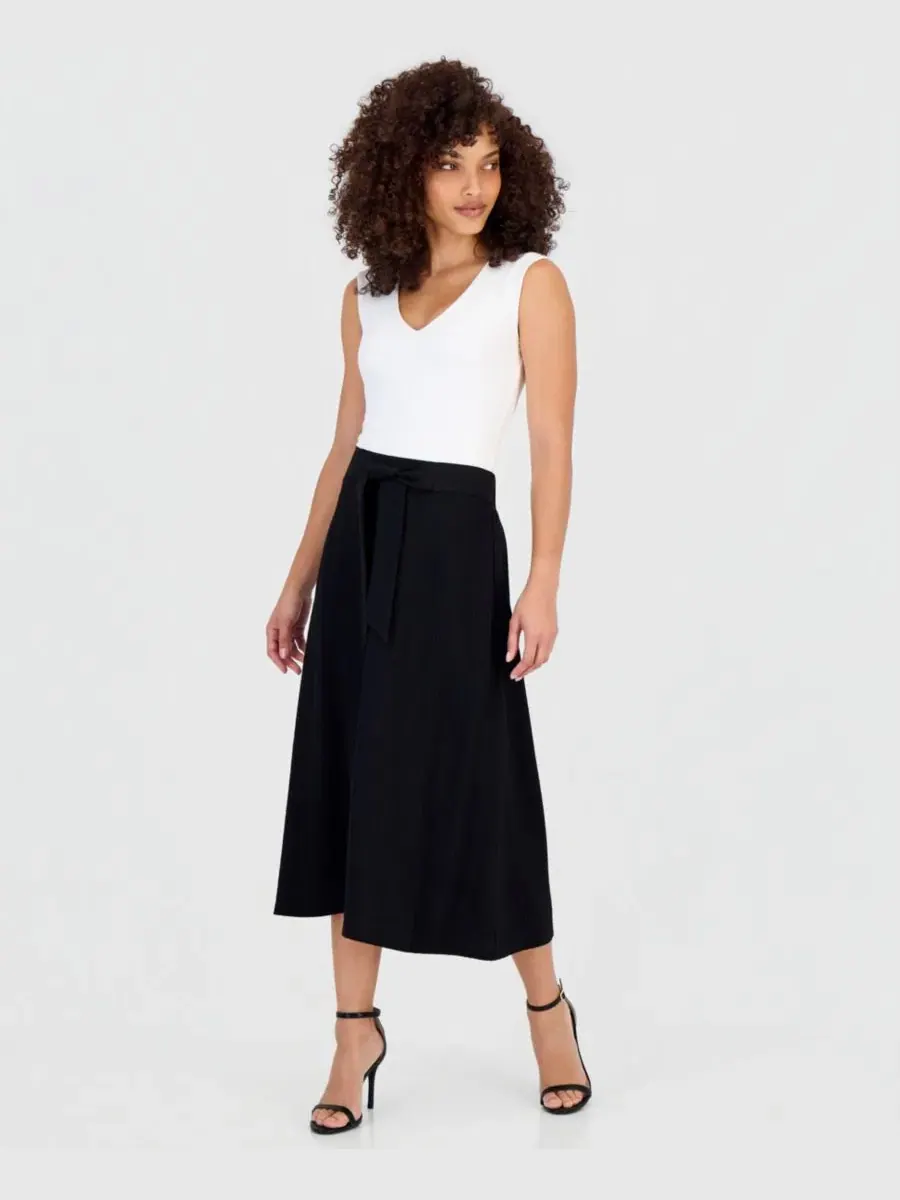 Укороченная юбка миди с завязками на талии Anne Klein Essentials — изображение 1 из 4, черный