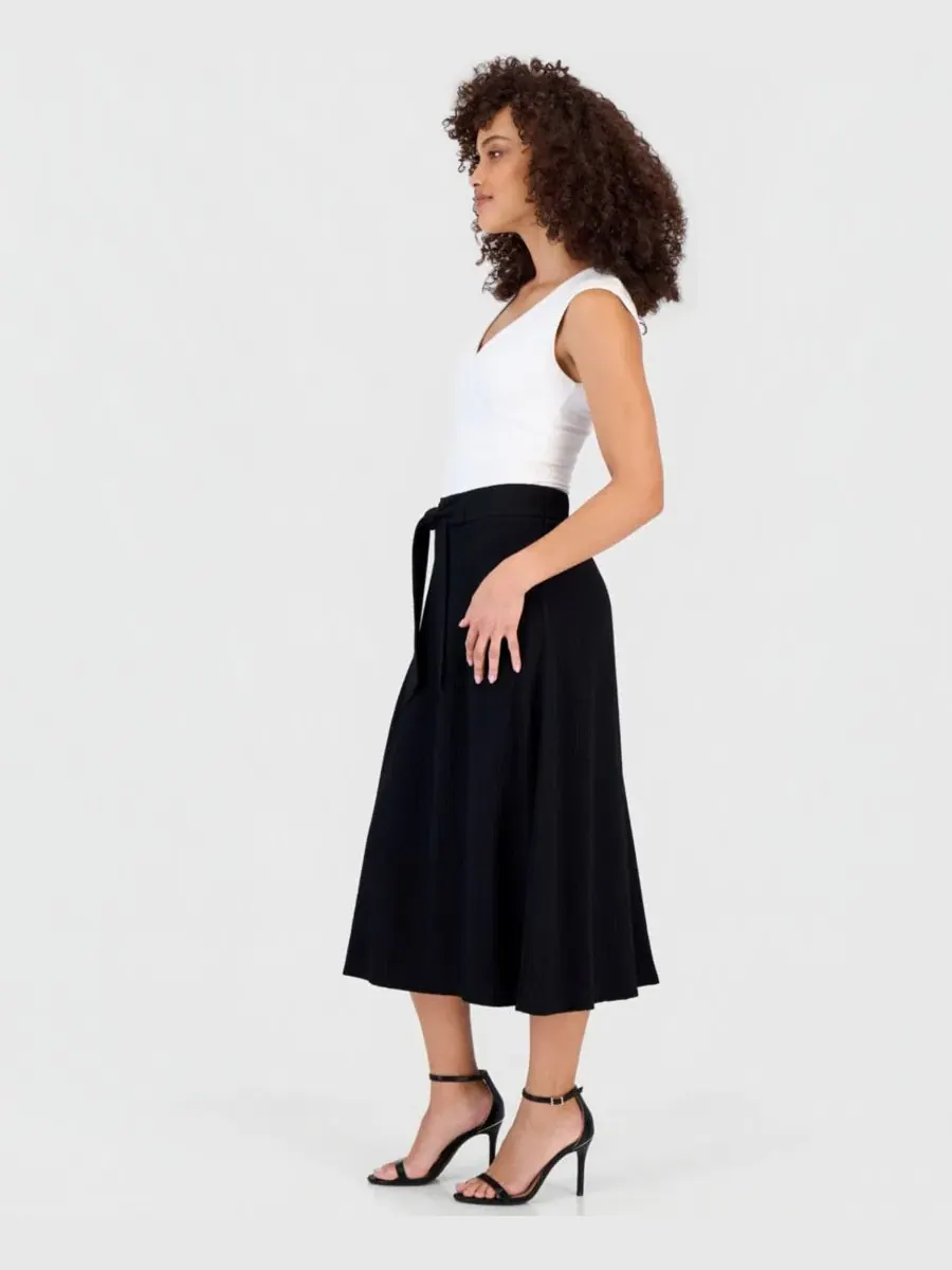 Укороченная юбка миди с завязками на талии Anne Klein Essentials — изображение 2 из 4, черный