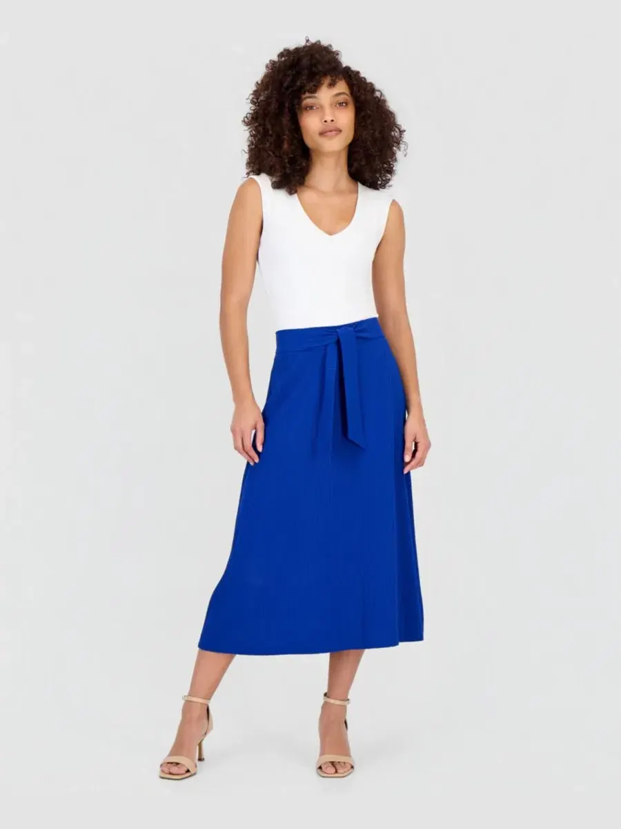 Укороченная юбка миди с завязками на талии Anne Klein Essentials — изображение 3 из 3, синий