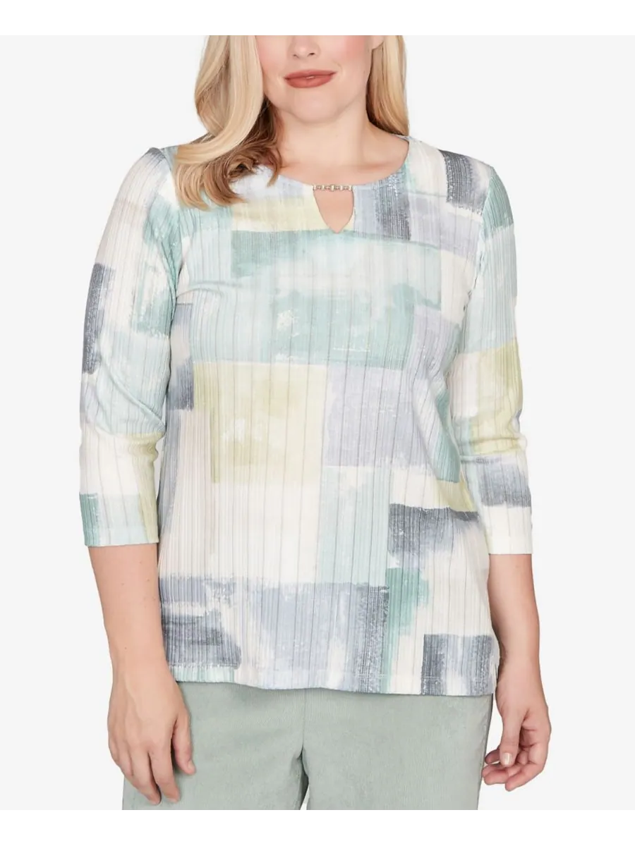 Вязаный топ Petite Stockbridge Soft Colorblock Rib Texture Alfred Dunner — изображение 1 из 5, мульти зеленый